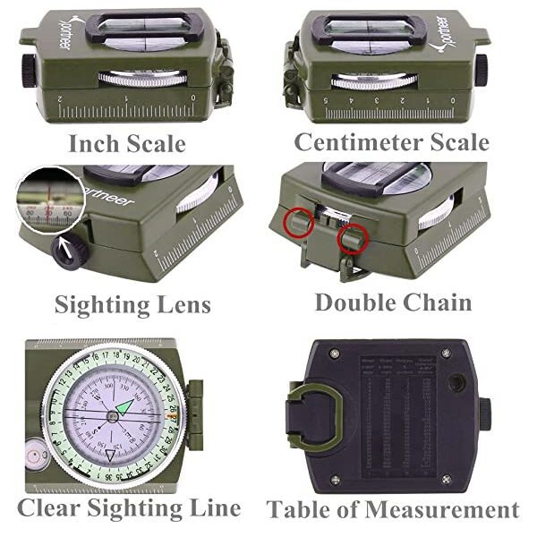 Sportneer Military Lensatic Compass with Viewfinder & Carrying Bag ...