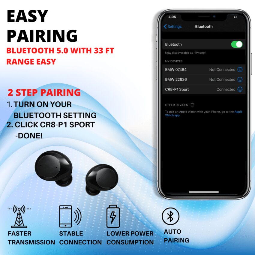 Buy Cre8 Sounds - CR8-P1 Sport Wireless Earbuds (PREMIUM SERIES) Dustproof Waterproof Tactical Trading in Pakistan.