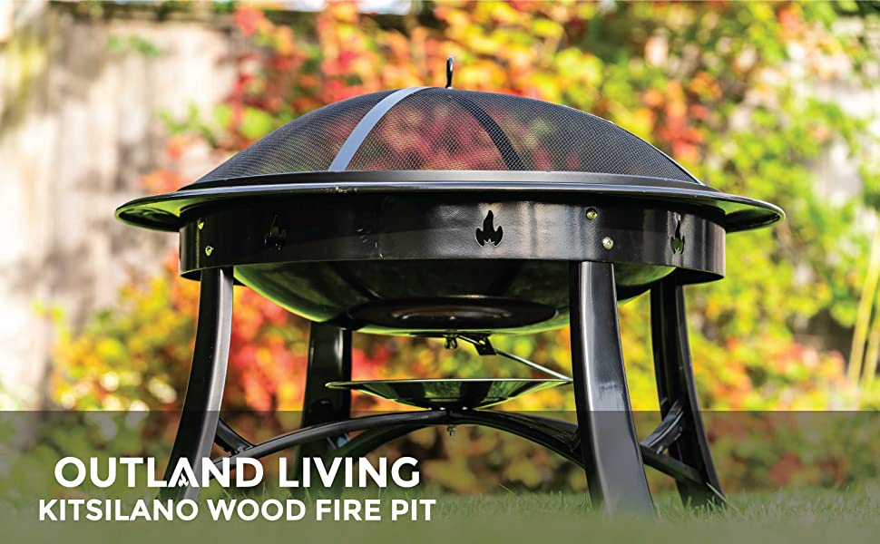 Kitsilano Wood Burning Fire Pit by Outland Living | Weather Resistant Enamel Coated Steel Fire Bowl | 30 Inch Deep Portable Fire Ring | Perfect For Warmth, Light, Camping & Outdoor Ambience