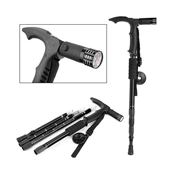 Okayji-Aluminium-Adjustable-4-Step-Anti-Shock-Telescopic-Hiking-Walking-Stick-With-Led-Flashlight