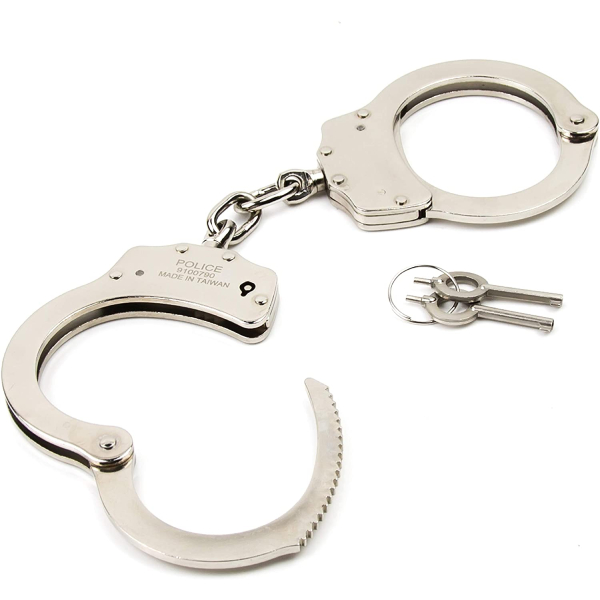 _POLICE Handcuffs Double Lock Steel Metal Professional Grade (Silver)