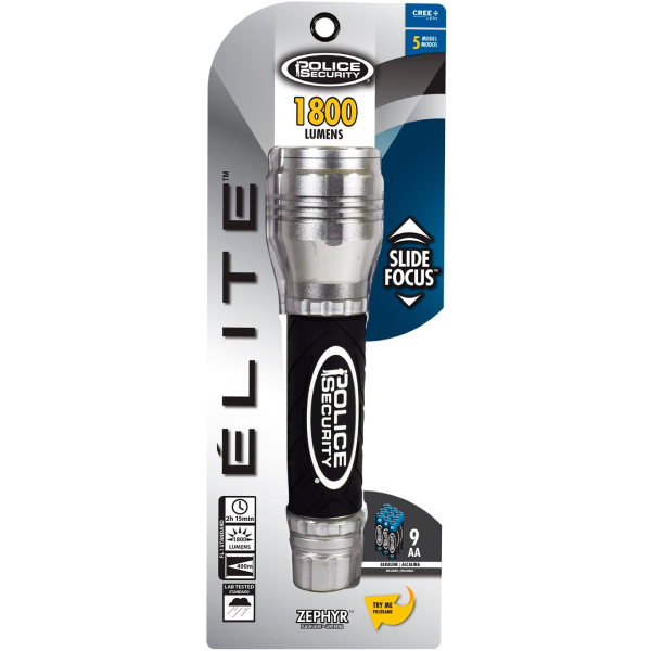 Police Security - 1800 Lumen Elite LED Flashlight - Silver-