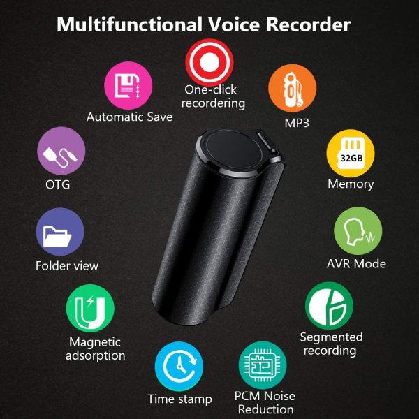 Mini Voice Activated Recorder, 16GB Super Long 500 Hours Recording Capacity, 365 Standby Battery, Audio Sound Recording Continuous Listening Device with Strong Magnetic (Black-70 16GB)