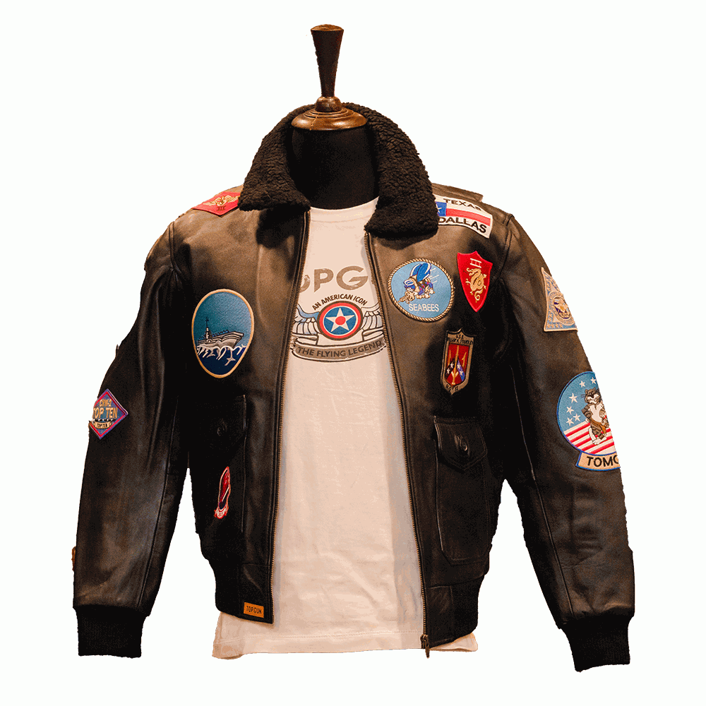 Top Gun Flight Bomber Leather Jacket with Patches