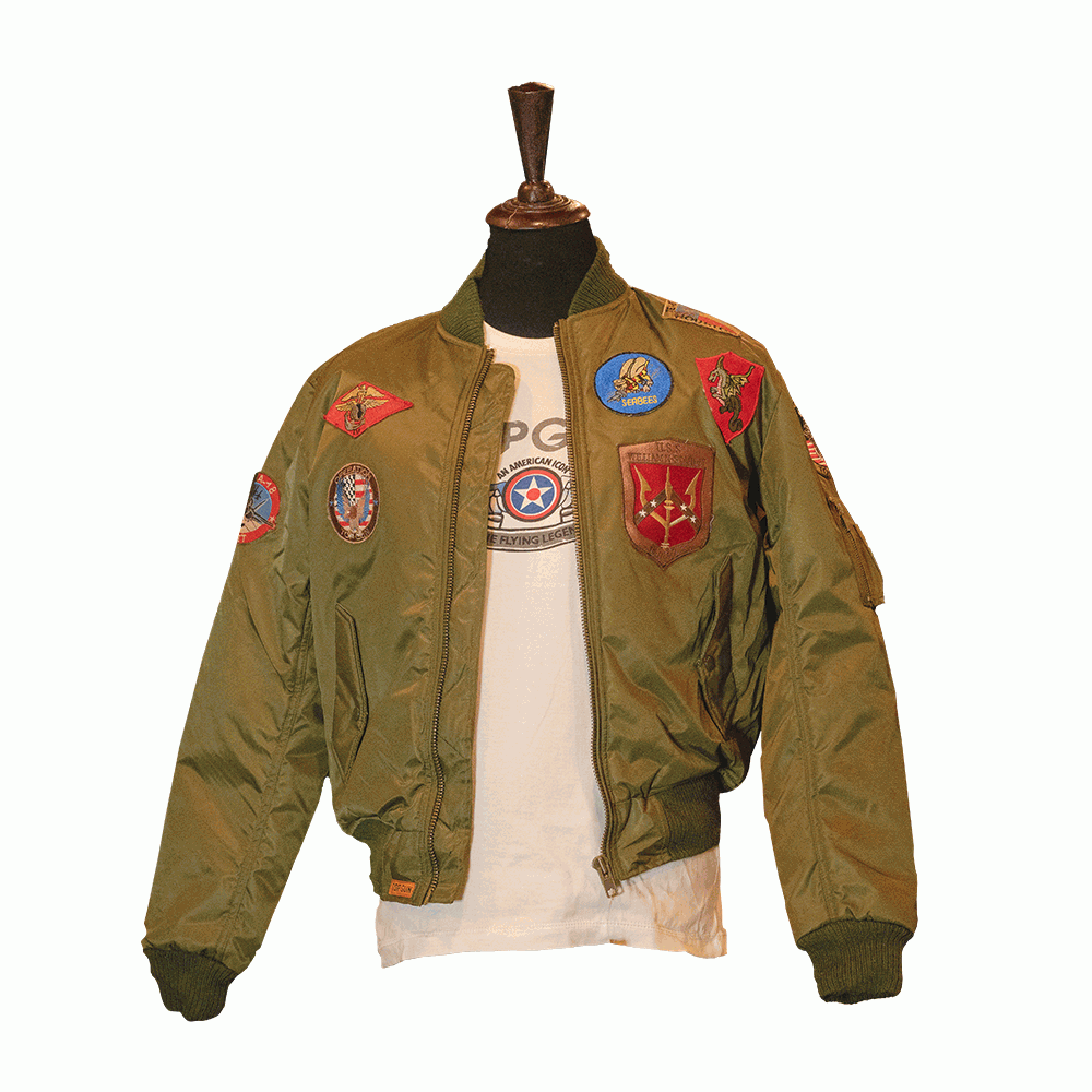 Top Gun Nylon Bomber Jacket with Patches Olive