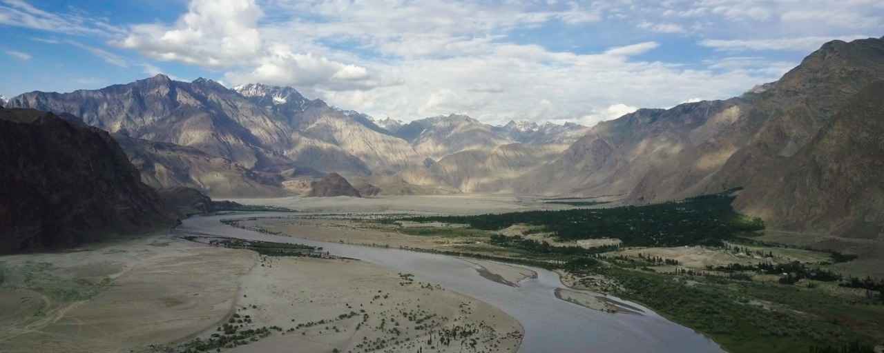 Beautiful aerial view of indus river at Skardu valley
